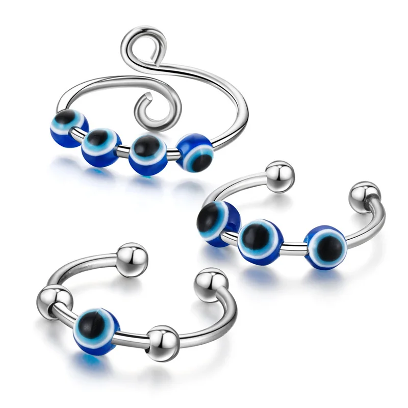

Classic Lucky Turkish Blue Eye Rotating Rings Men Women Round Bead Anxiety Ring Adjustable Anti Stress Rings Wedding Jewelry