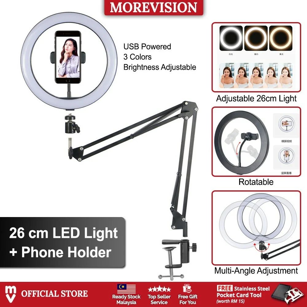 

Mic Suspension Boom with Phone Holder Extendable Table Clamp Microphone Arm Stand for Live Stream Recording Singging