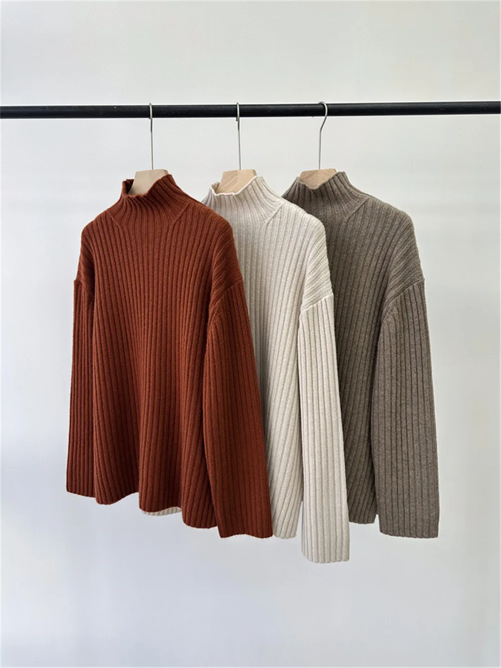 Женский кашемировый комплект осень-зима 2024 пуловер с полуводолазкой свитер +