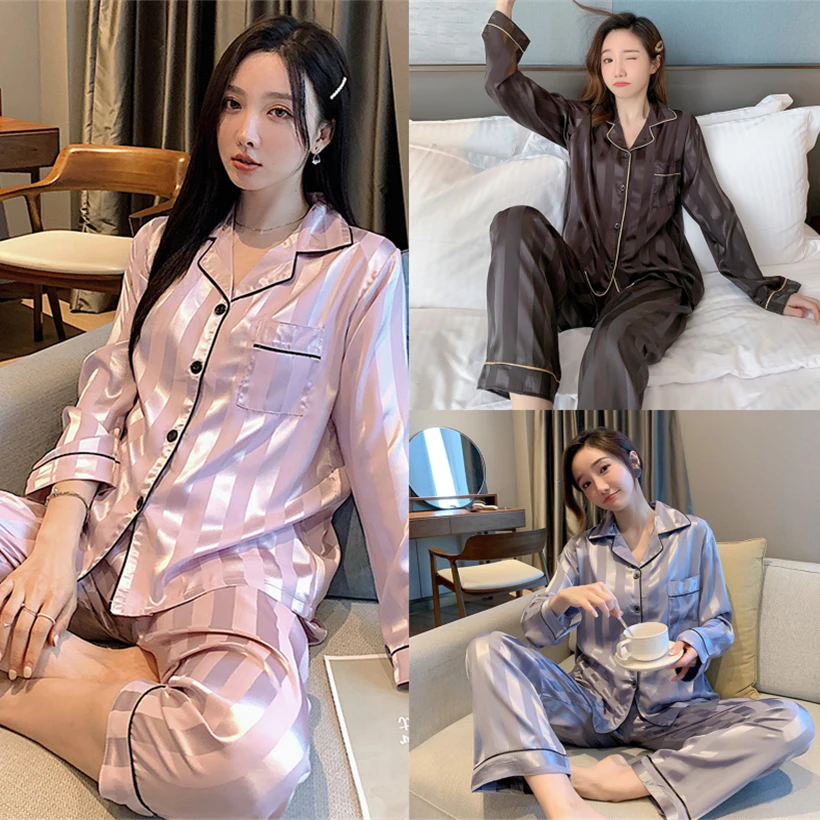 

Long Sleeve Women's Pajamas Set Sexy Silk Sleepwear Suit Homewear Clothes Print Pijama Spring Autumn Pyjamas Femme Nightgown
