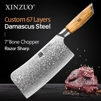 xinzuo 7 inch bone chopper knife damascus steel solid olive wood handle chef sharp bone powerful cleaver chopper butcher knife