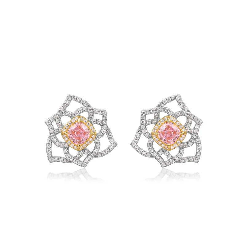 

Lind Luxury Hot Selling 925 Sterling Silver Pink Stone Hollow Rose Flower Jewelry Stud Earrings For Women