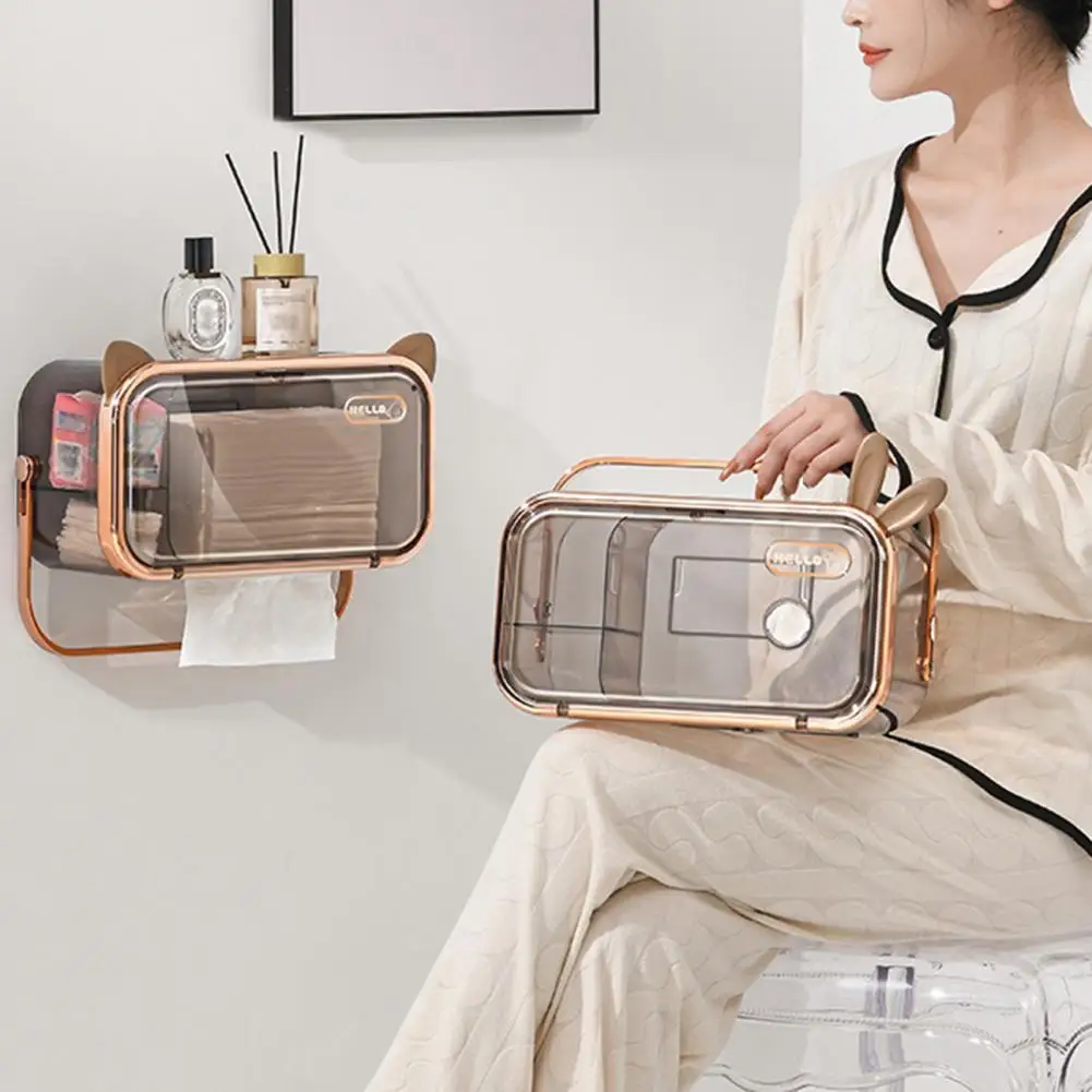 

Tissue BoxesTissue Box Transparent Punch-free Plastic Bathroom Wall-mounted Toilet Paper Box Kitchen Storage & Organization