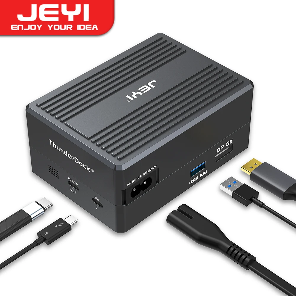 

JEYI GaN Thunderbolt 3 Dock, JEYI 8-in-1 Dual Thunderbolt 3 Docking Station with NVMe M.2 Expansion, 8K DP, 60W PD, USB-A 10Gbps