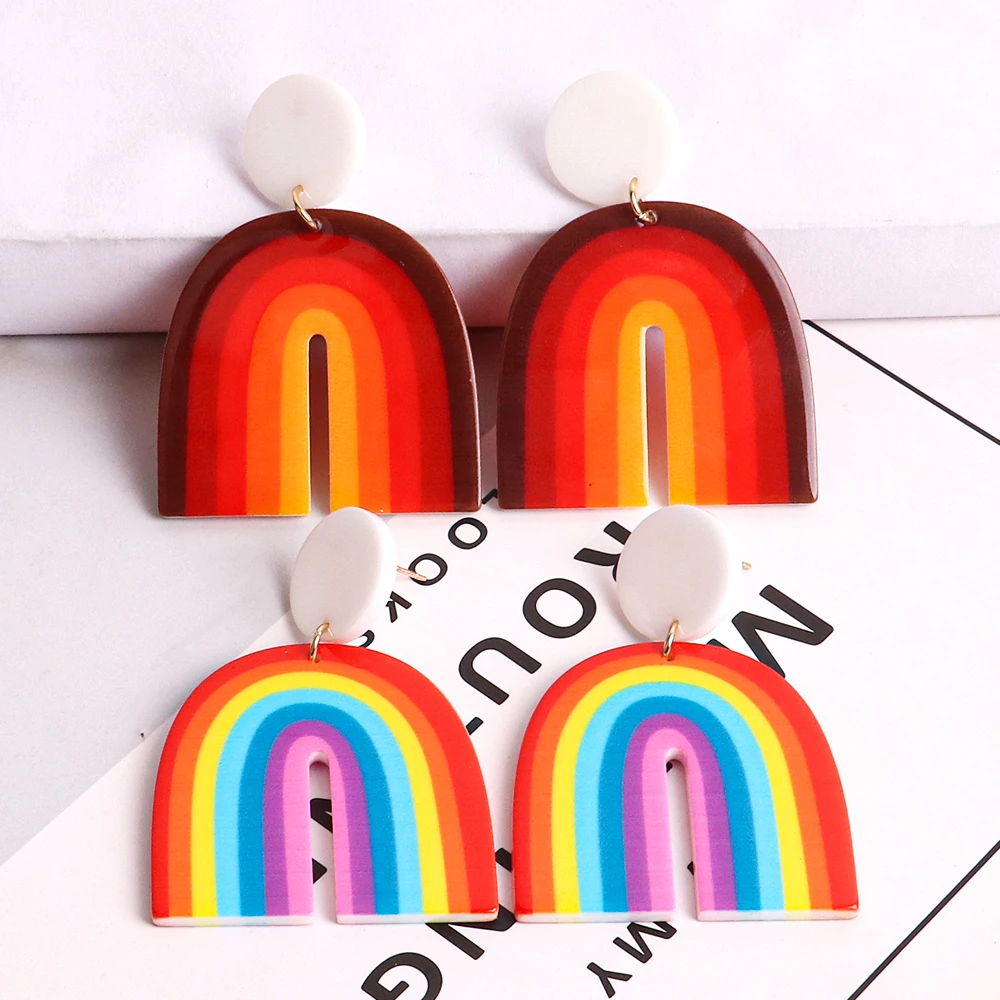 

Fashion Acrylic Rainbow U Shaped Dangle Earring Vintage Striped Geometric Big Women Earrings Simple Personalized Jewelry Gifts