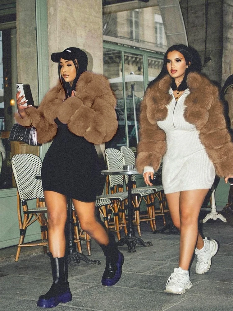 WannaThis Fluffy Coat Faux Fur Outwear Winter Women Casual Streetwear Soft Turn Collar Warm Thick 2022 Folds Short Jackets New