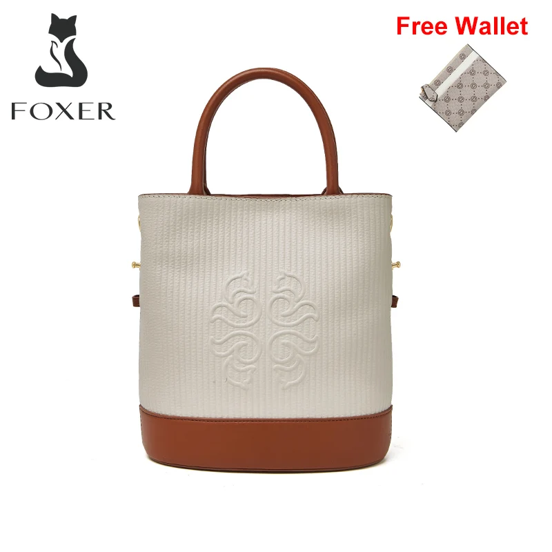 FOXER Female Genuine Leather Small Handbag Lady Simple Shoulder Crossbody Bag Women's Fashion High Quality Cowhide Commute Totes