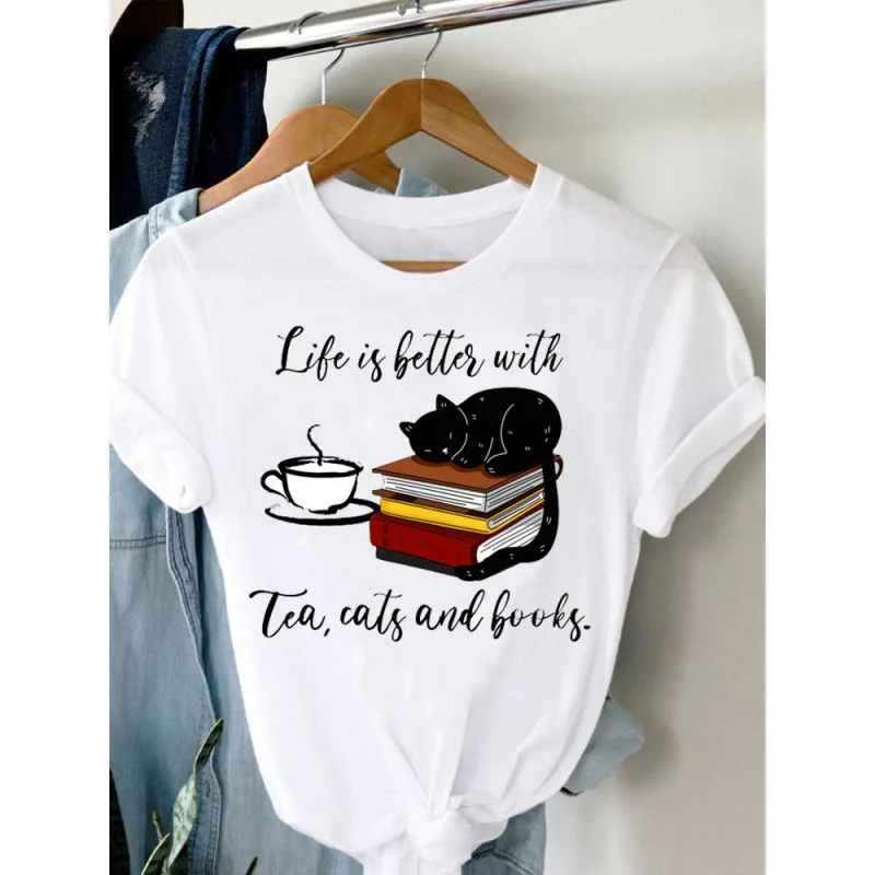 

Футболка женская с коротким рукавом, милая Повседневная рубашка с графическим принтом, с забавным котом в стиле 90-х, одежда на весну-лето