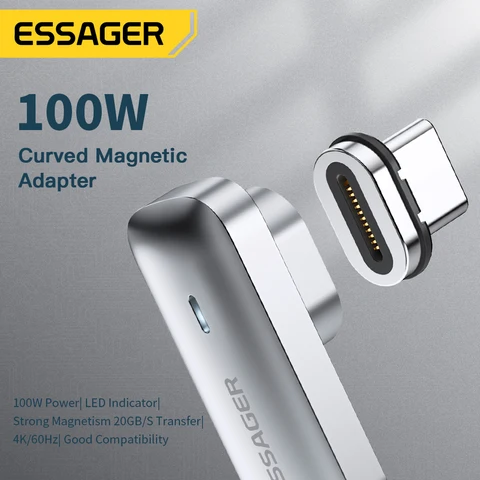 Магнитный адаптер Essager PD 100 Вт USB C OTG для быстрой зарядки, магнитный разъем типа C, 20 Гбит/с, синхронизация данных 4K при 60 Гц для ноутбука Macbook