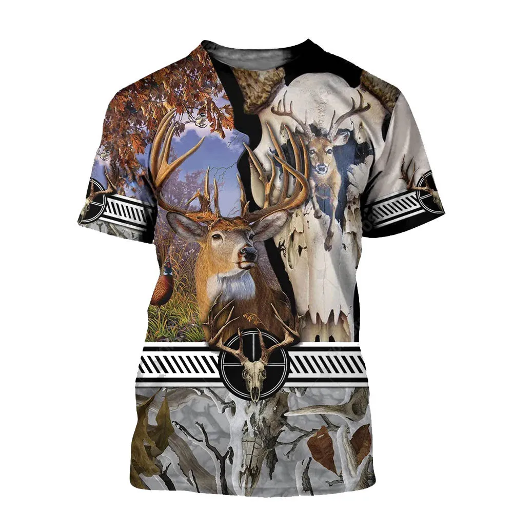 

Новинка 2023, Мужская трендовая футболка, футболка с 3D принтом охоты, оленя, охоты, с коротким рукавом, уличная одежда, мужская одежда, футболки