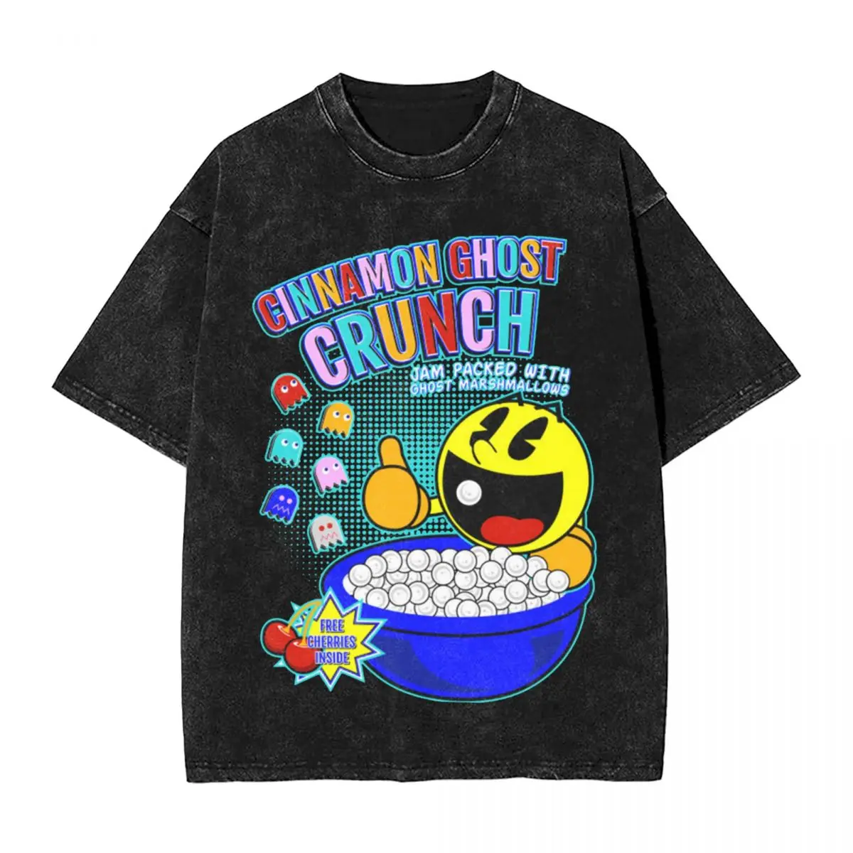 Промытые футболки Cinnamon Ghost Crunch Футболка Pacman Pakkuman Ретро 80s Аркадные игры Уличная