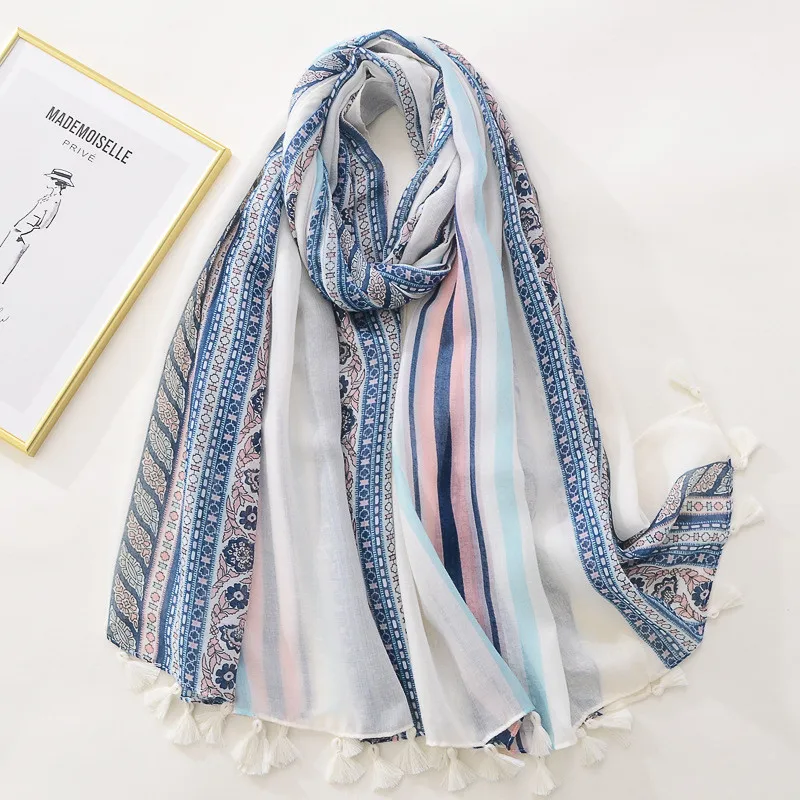 Fashion Luxury Brand Women Aztec Cashew Floral Tassel Cotton Shawl Spring Autumn Wrap Hijab Lady Pashmina Viscose Foulards Stole - купить по
