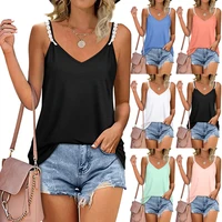 new 2022 summer womens sleeveless top fashion lace sexy v neck solid color camisole loose casual t shirt streetwear