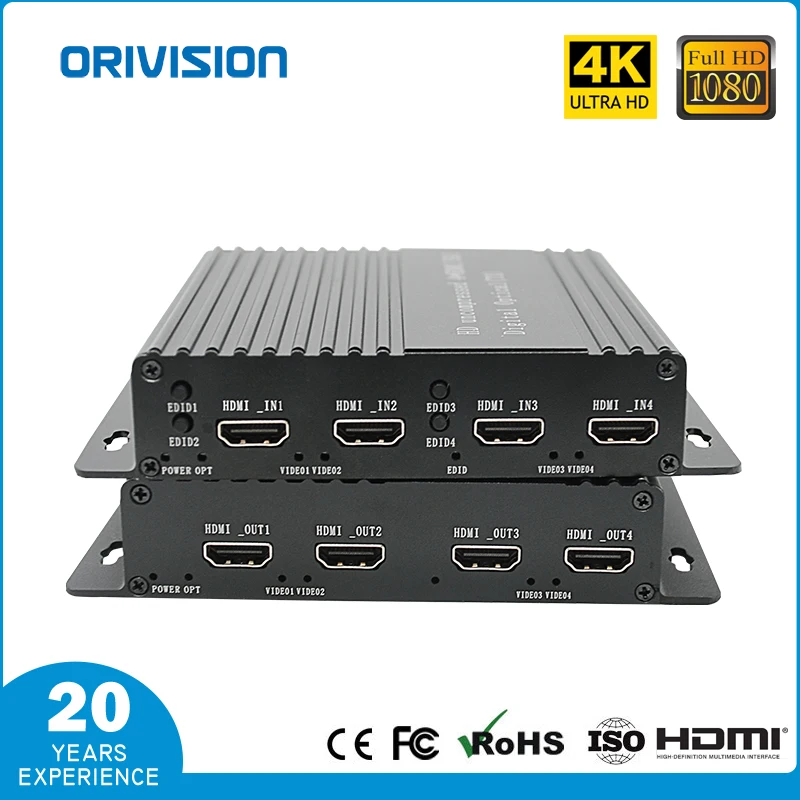 

ORIVISION ZY-OH404 10 км-80 км 4CH HDMI волоконно-оптический удлинитель 1920 x1200 @ 60 Гц назад OEM ODM