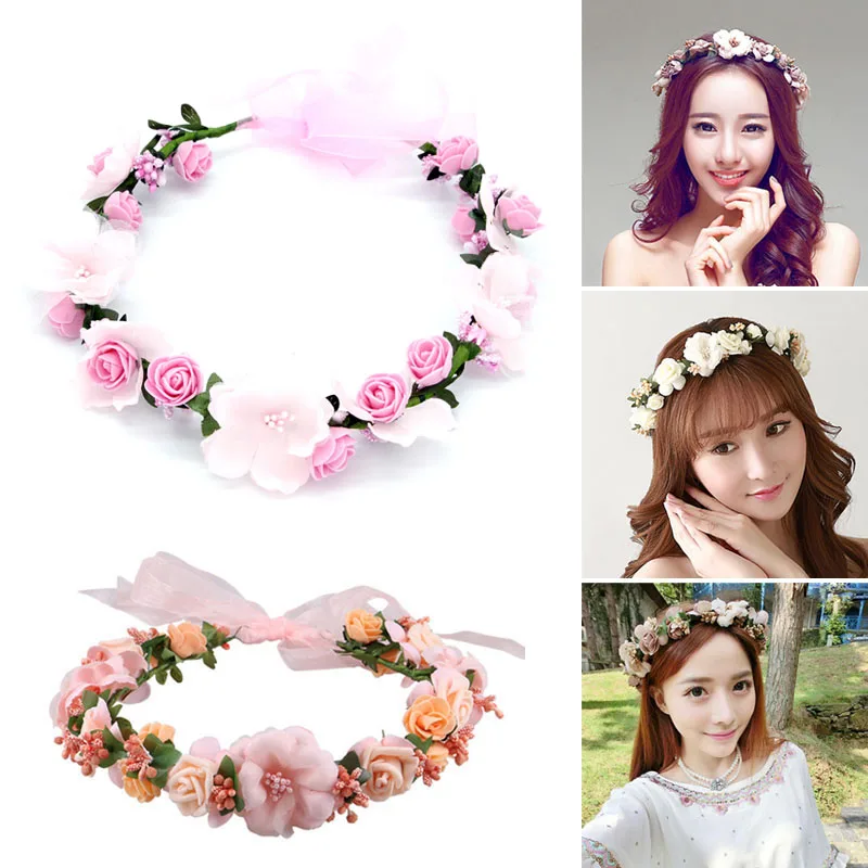 

Women Headband Floral Flowers Wedding Garland Hair Bands Handmade Lady Girls Hairband Bridal Headdress Hairs Accessories Nin668
