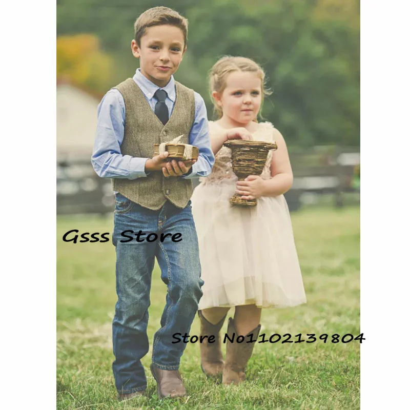 

Boys Suit Vest Wedding Tuxedo Herringbone Tweed Wool Waistcoat Fashion Kids Jacket Vintage Clothes colete infantil