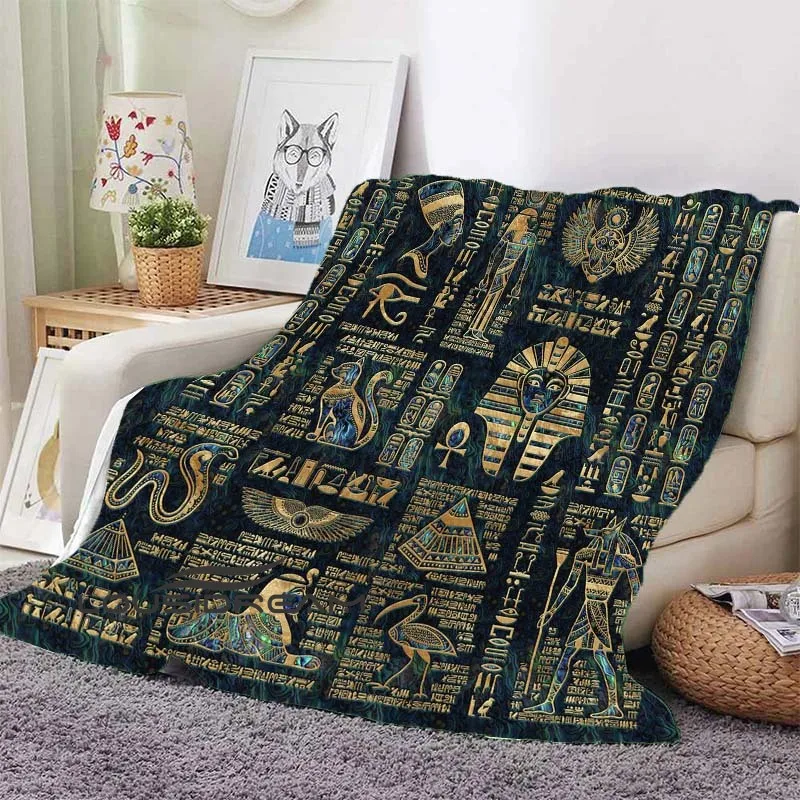 

Retro and mysterious ancient Egyptian graphic pattern blanket, portable family travel and rest blanket, air-conditioning blanket