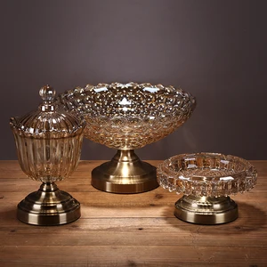 European Glass Fruit Bowl Ashtray Candy Jar Set Crystal Classical Fruit Plate Ornaments Home Livingroom Table Decoration Crafts