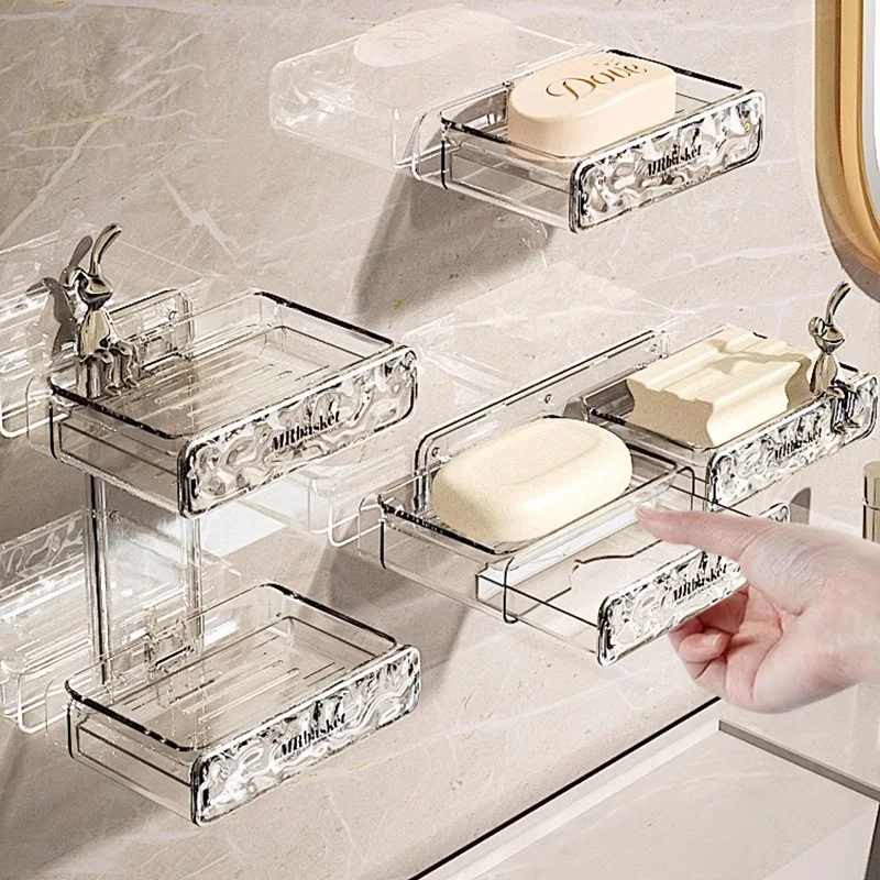 

Wall-mounted soap box without punching double layer laundry soap rack, high-end household wall drain soap box soap dish holder