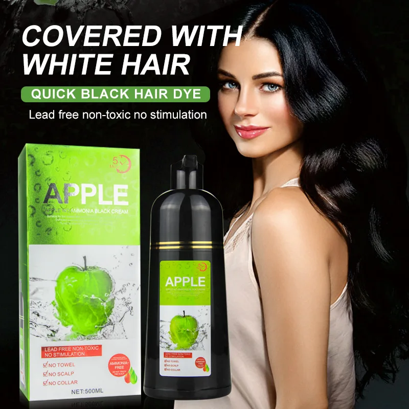 Mokeru Black Hair Dye Apple No Ammonia Black Hair Cream 5 Minutes Quick Covered With White Hair Shampoo Hair Care 500ML