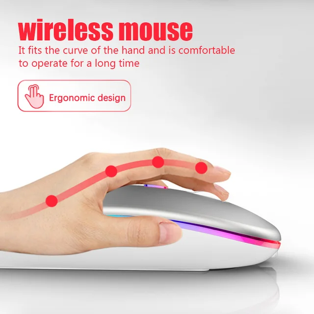 Rechargeable Bluetooth Wireless Mouse with 2.4GHz USB RGB 1600DPI Mouse for Computer Laptop Tablet PC Macbook Gaming Mouse Gamer 3