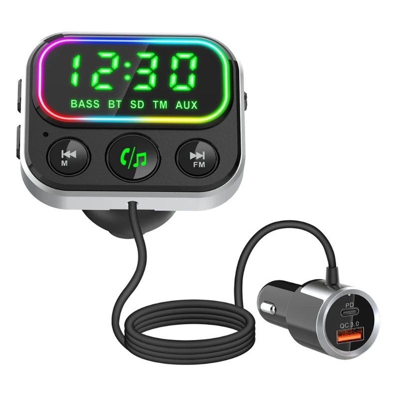 

Wireless Adapter FM Transmitter for 2 Phones BT5.0 3.5 Aux Type C QC3.0 Dropship