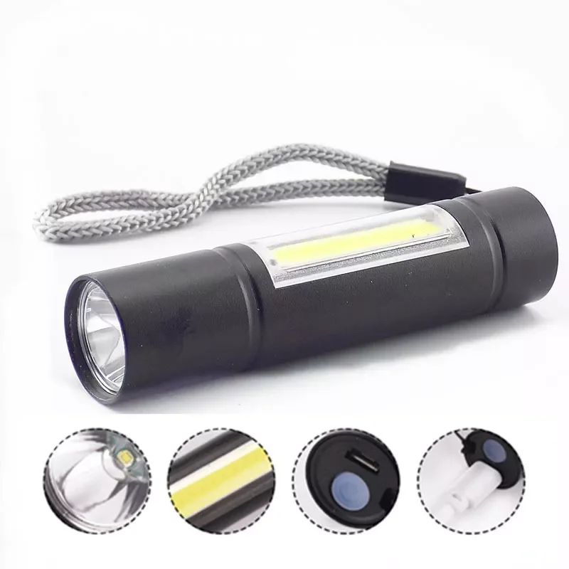 

Portable Mini USB Flashlight LED Q5 COB LED Torch LED Lamp Built-in Battery linterna Led Flash Light Work Light with USB Cable