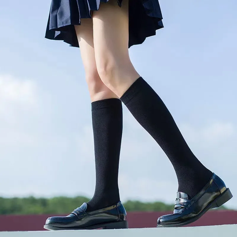 

6 Pairs/Lot Woman Long Socks Solid Black White High Knee Socks Thigh High Stockings Spring Summer