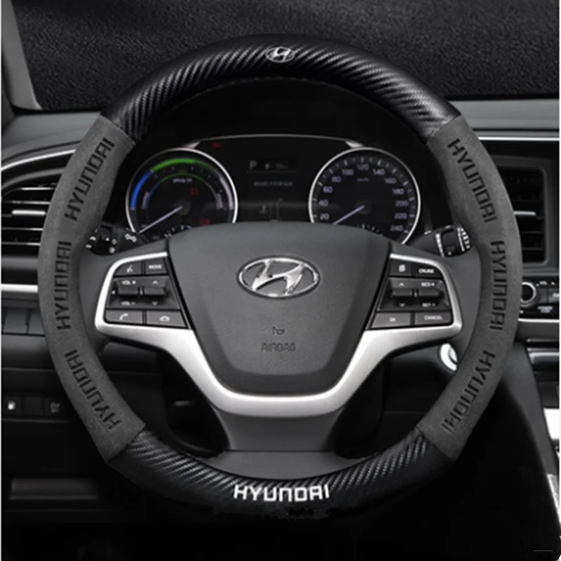 

Car Steering Wheel Suede Cow Leather For Hyundai Venue Accent Elantra Sonata Kona Tucson I30 IX20 Santa Palisade Veloster Genesi