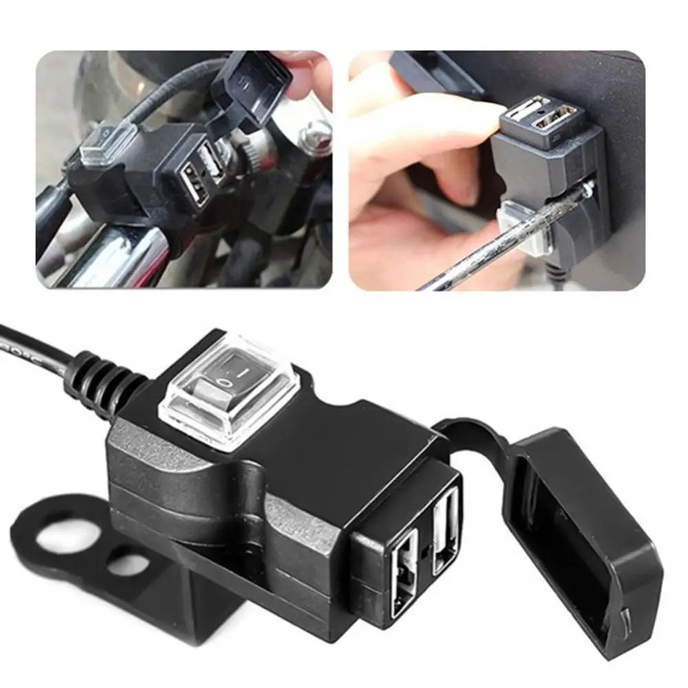 

12-24V/9-90V Dual USB Ports Motorcycle Handlebar Rearview Mirror Phone Charger