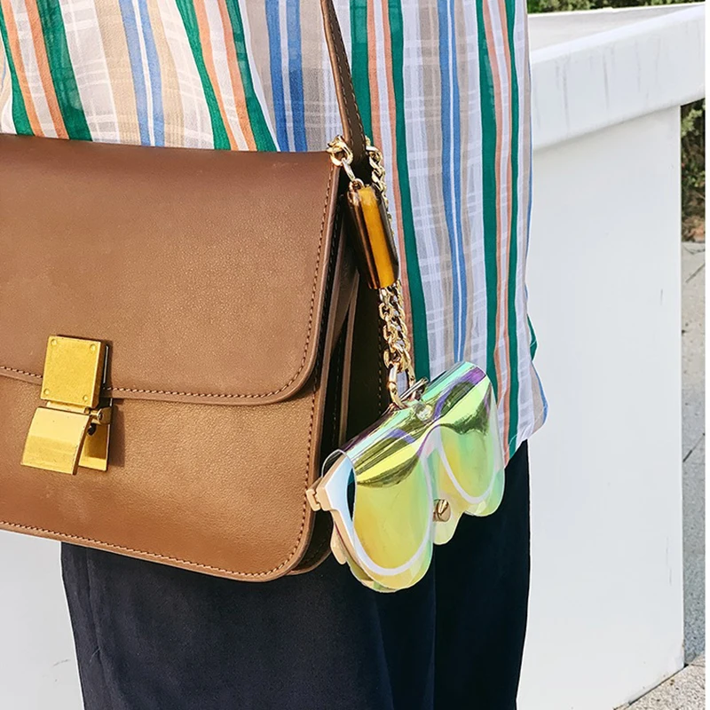 

Women Classic Eyeglasses Case With Metal Chain Ins Popular Cute Transparent Women Sunglasses Protection Cover Sun Glasses Bags