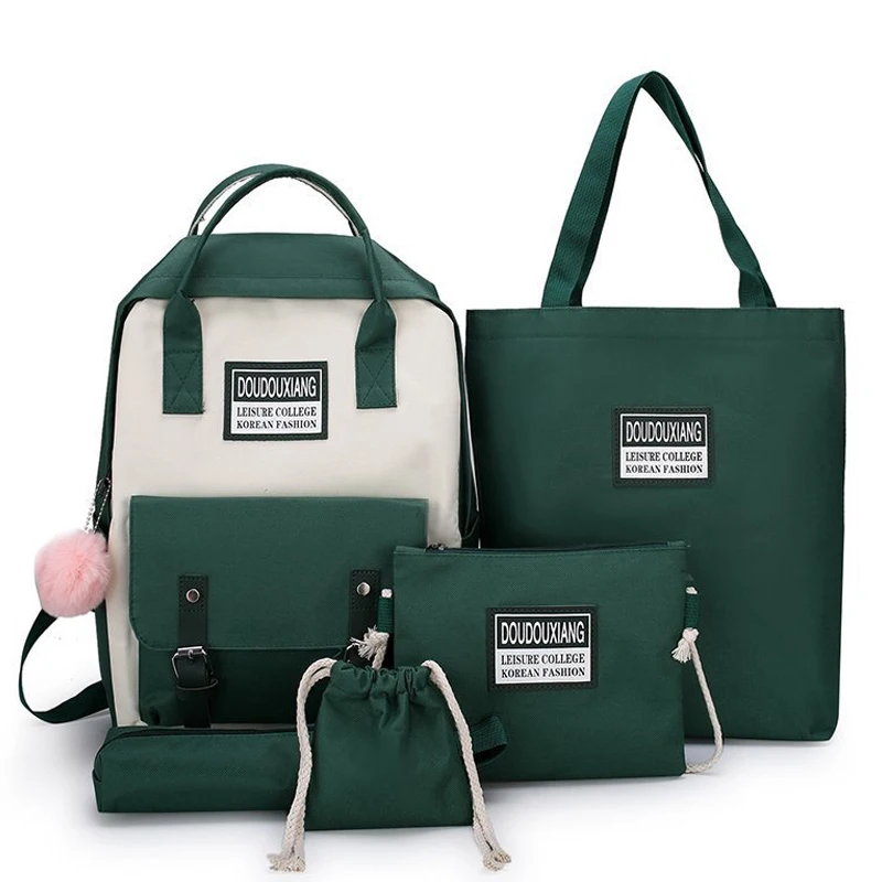 Холщовые школьные ранцы для девочек-подростков, набор из 5 предметов, женский рюкзак, Детская Студенческая сумка на ремне, 2022