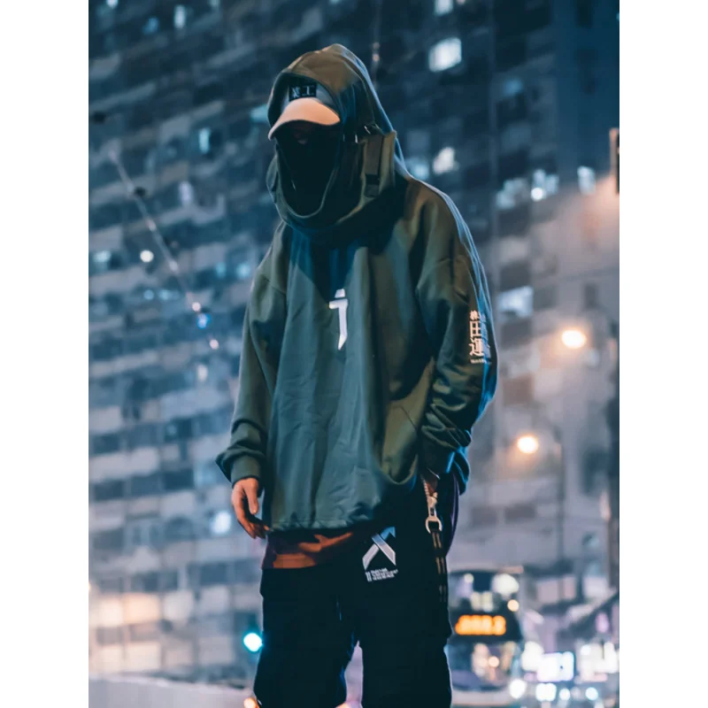 

Autumn Winter Japanese Streetwear Hip Hop Techwear Casual Hoode Cotton Hoodie Men Harajuku Neck Fish Mouth Pullovers Sweatshirts