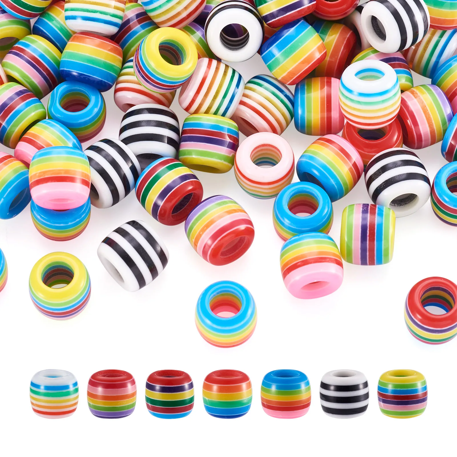 

105Pcs Opaque Striped Resin European Beads Rainbow Colors Barrel Shape Large Hole Bead European Bangle Lovely Jewelry DIY Making