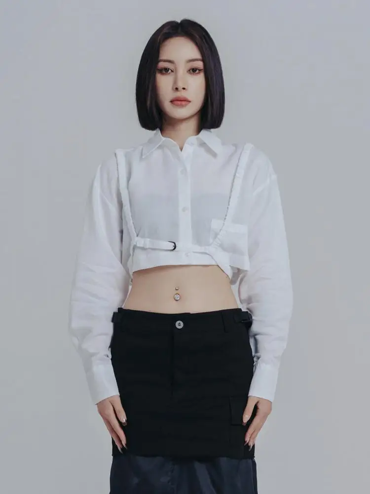 

Getsrping Women Shirts Cotton White Blouse Shirts Short String Irregular Vintage Fashion Shirts Wholesale Dropship New 2022 Top