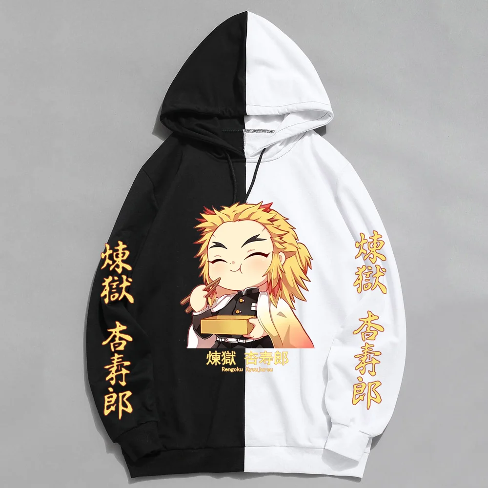 

Demon Slayer Anime Hoodie Hip Hop Streetwear Men Women Harajuku Vintage Hoodie Chibi Rengoku Eating Patchwork Sweatshirt Unisex