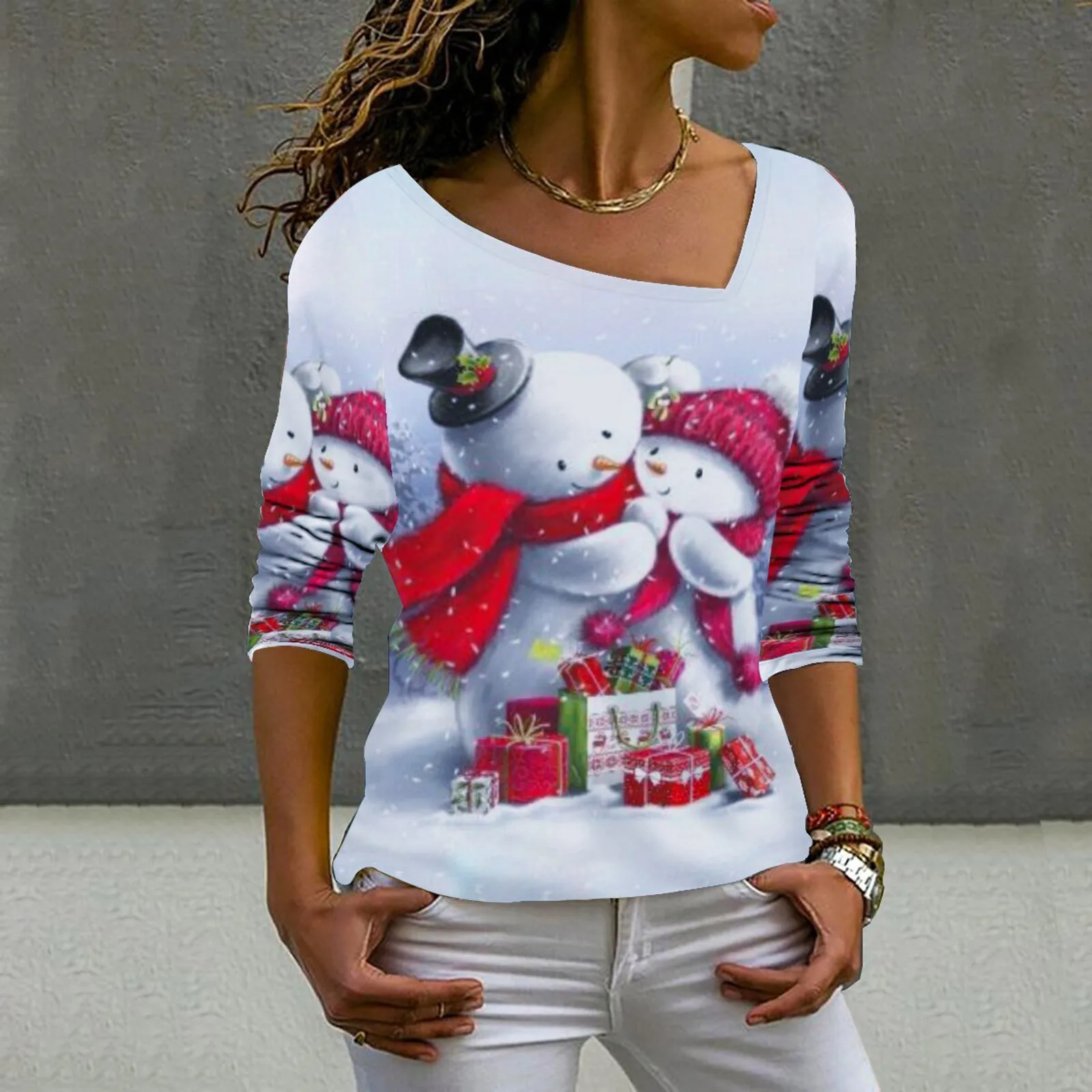 

Embroide Shirt Women T Shirts Shirts Top Neck Hem Sleeve Round Asymmetric Printed Buttons Womens Fashion Ladies Football Shirts