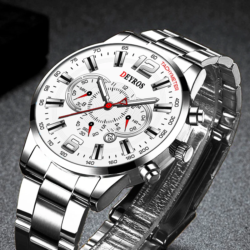 

Fashion Mens Sports Watches Men Stainless Steel Quartz Wrist Watch Calendar Luminous Clock Man Business Casual Leather Watch