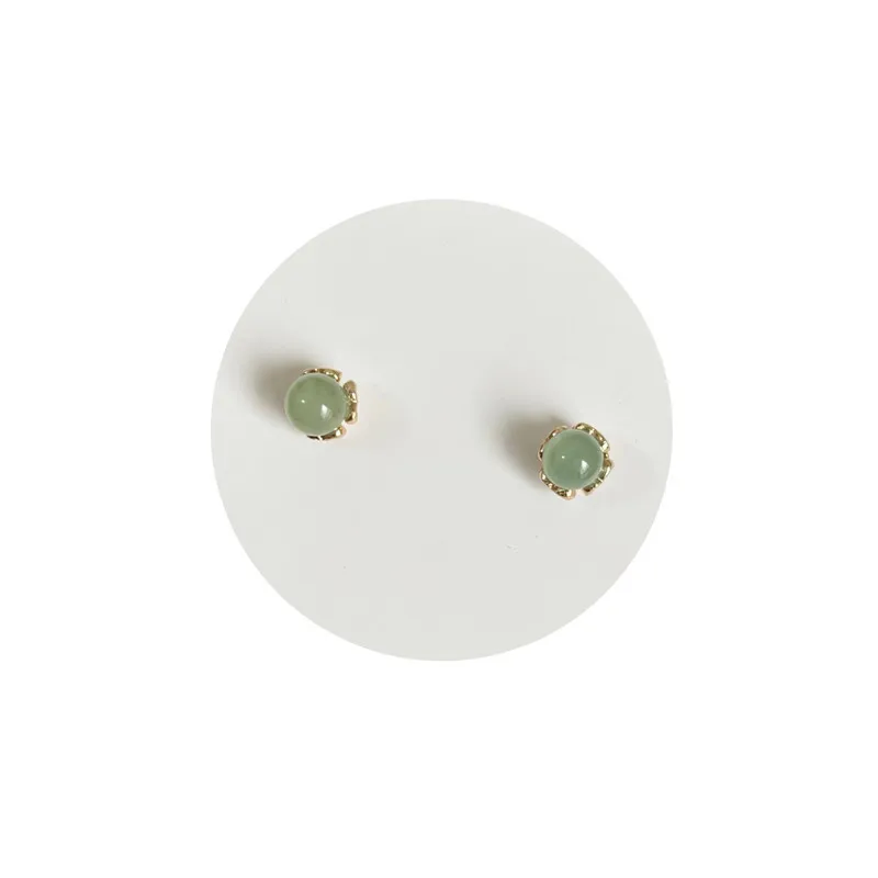 S925 Silver Needle Vintage Jade Mini Stud Earrings 2022 Autumn Winter Retro Design Green Stone Female Exquisite Small Earrings images - 6