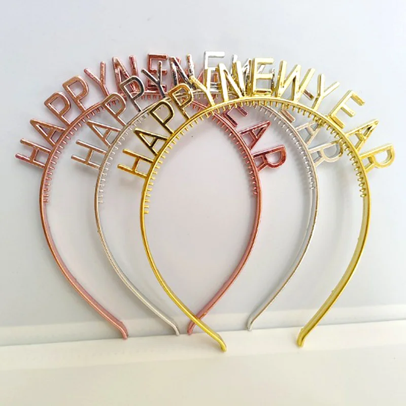 

3pcs Happy New Year Headband Gold Silver Rose Gold Letter Hair Bands Men Women Fashion New Year Party Hair Accessories