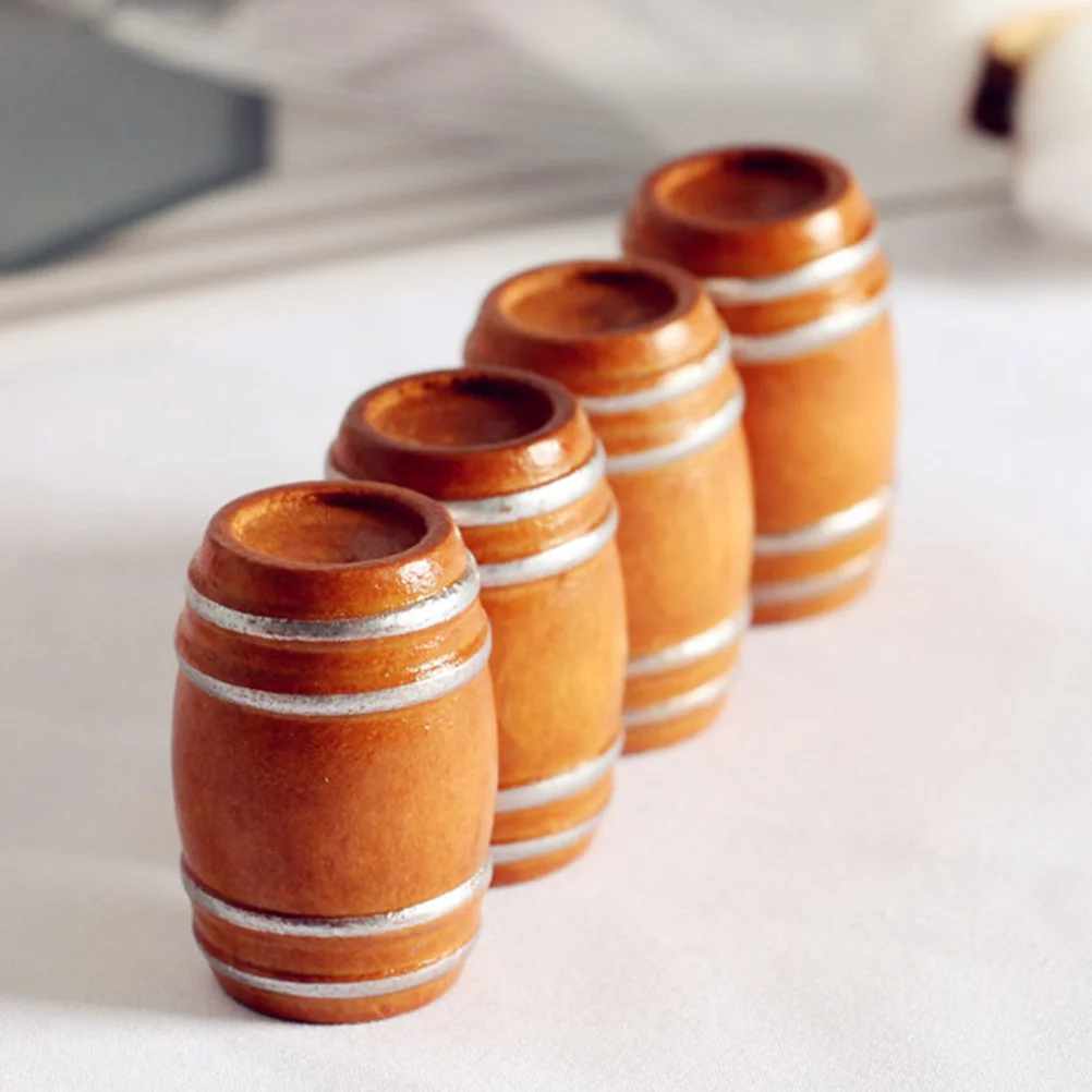 

4 Pcs Mini House Ornament Tiny Homes Barrel Model Wood Miniature Accessories