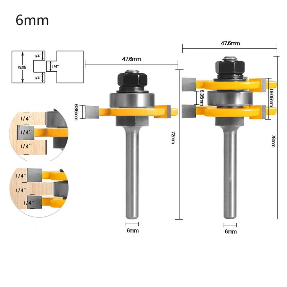 

T Shaped Tenon Router Bit 2pcs 47mm Woodworking Milling Cutter Anti Kickback Feature for Safer Woodworking and Reliable