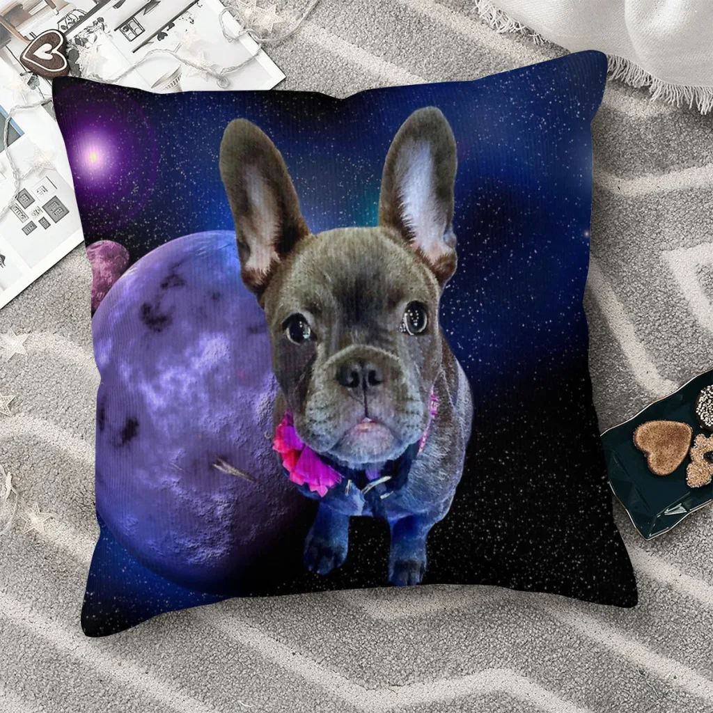 

Чехол для подушки с изображением собаки, французского бульдога и галактики