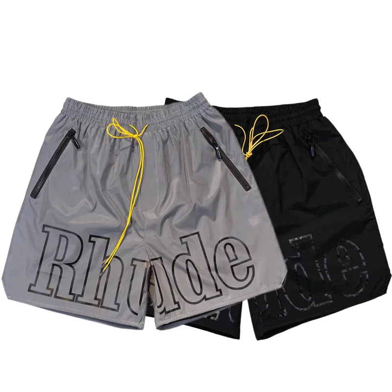 

Rhude 23ss American High Street Letters 3M Reflective Printed Shorts Men's and Women's Same Hip Hop Casual Pants Summer