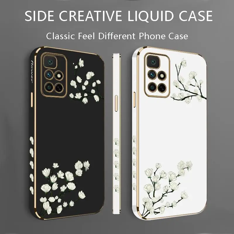 White Plum Blossom Luxury Plating Phone Case For Xiaomi Redmi 10 10A 12C 9 10C 9T 9A A1 9C Cover