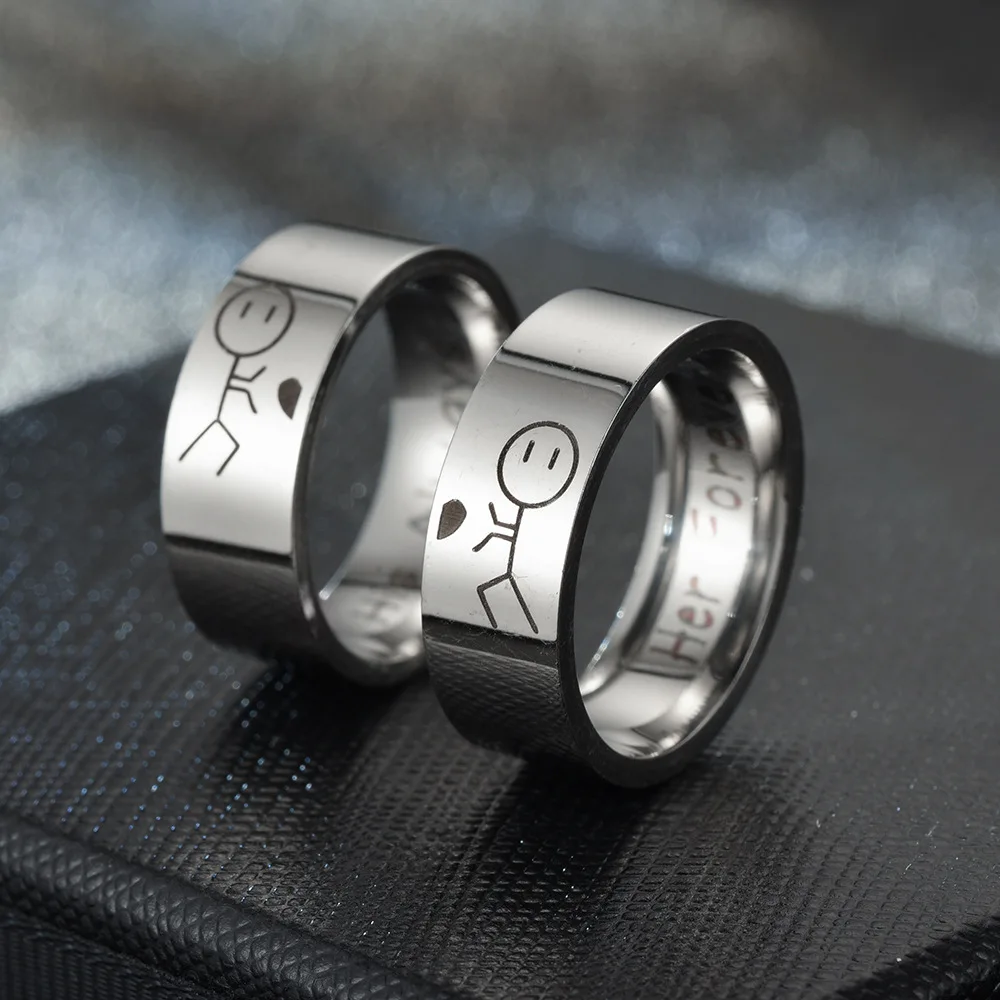 

2022 New Fashion Couple Ring His Always Her Forever Sculpture Lovers Rings Stainless Steel Silver Black Men Women Ring Jewelry