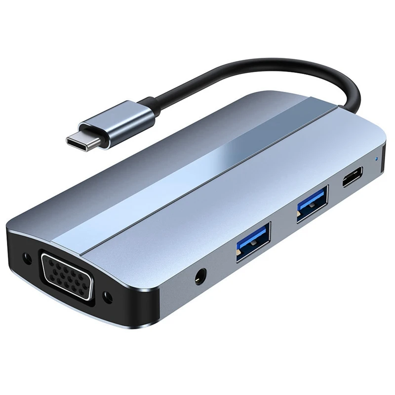 

8 in 1 USB Type C Hub, TYPE-C to HDMI-Compatible+USB 3.0+USB 2.0+PD 87W+AV+VGA Docking Station for PC,THD08