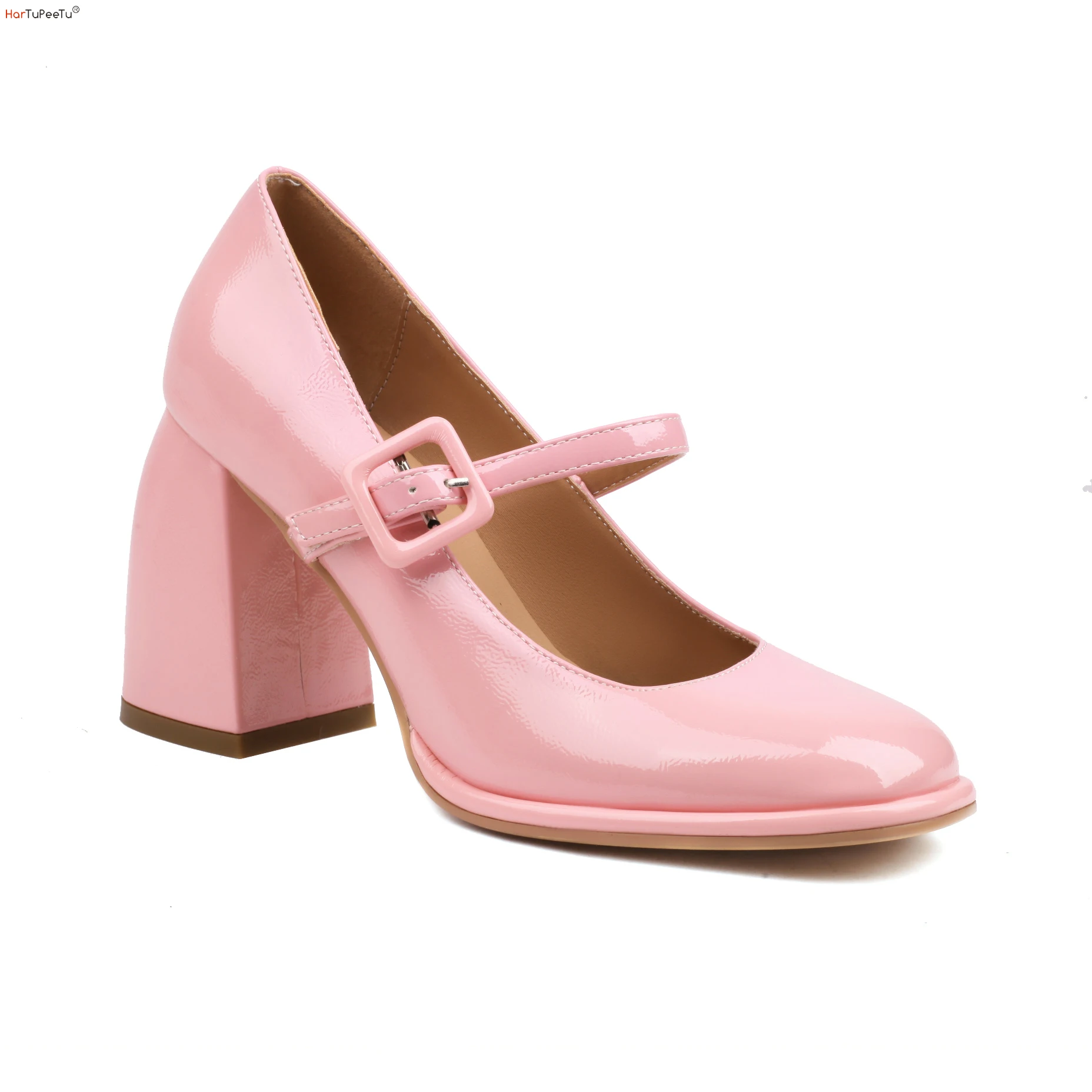 

Mary Janes Shoes Women Pink Lolita Pumps Glossy Patent Leather Chunky High Heels Size 35-43 Spring Autumn Comfy Footwear