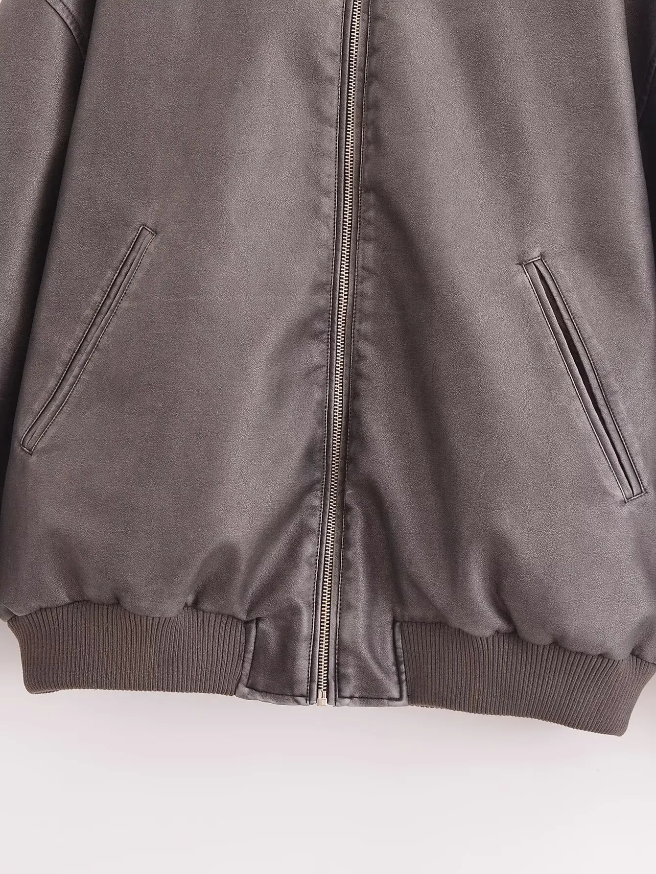 TRAFZA женская осенняя куртка-бомбер из искусственной кожи однотонная передняя