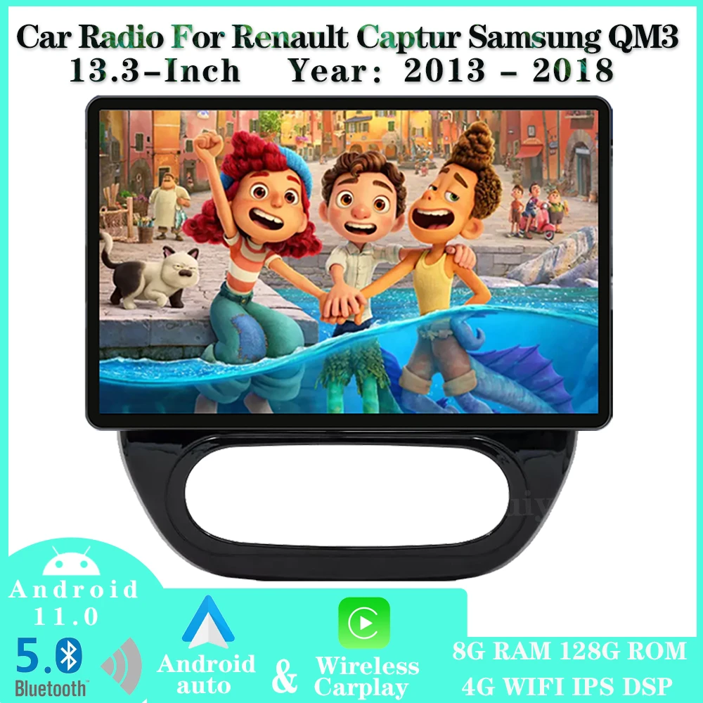 

13.3“ Android 11 Radio For Renault Captur Samsung QM3 Car Stereo Video Bluetooth Multimedia Player GPS Navi Wireless Carplay